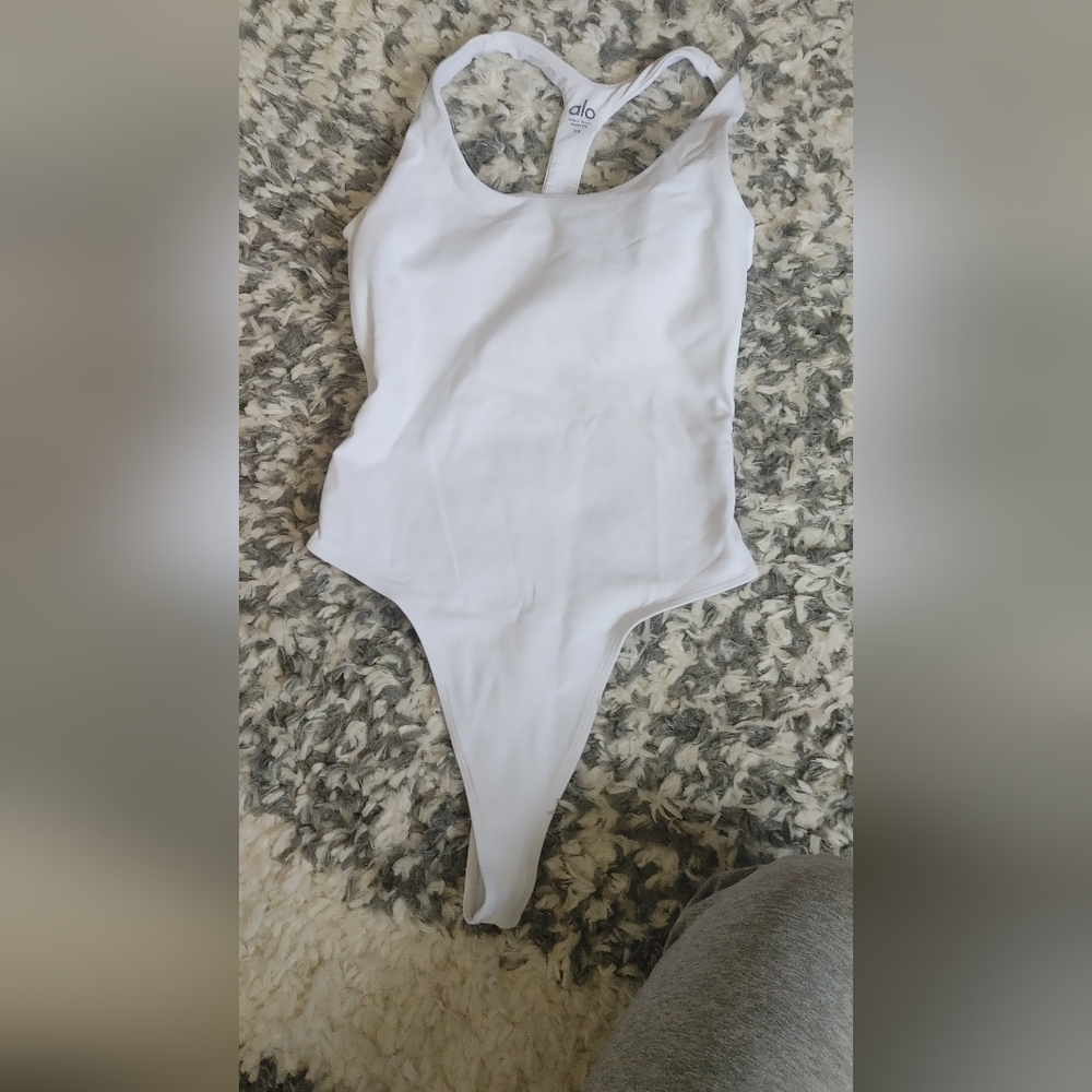 ALO White Sleek Back Bodysuit